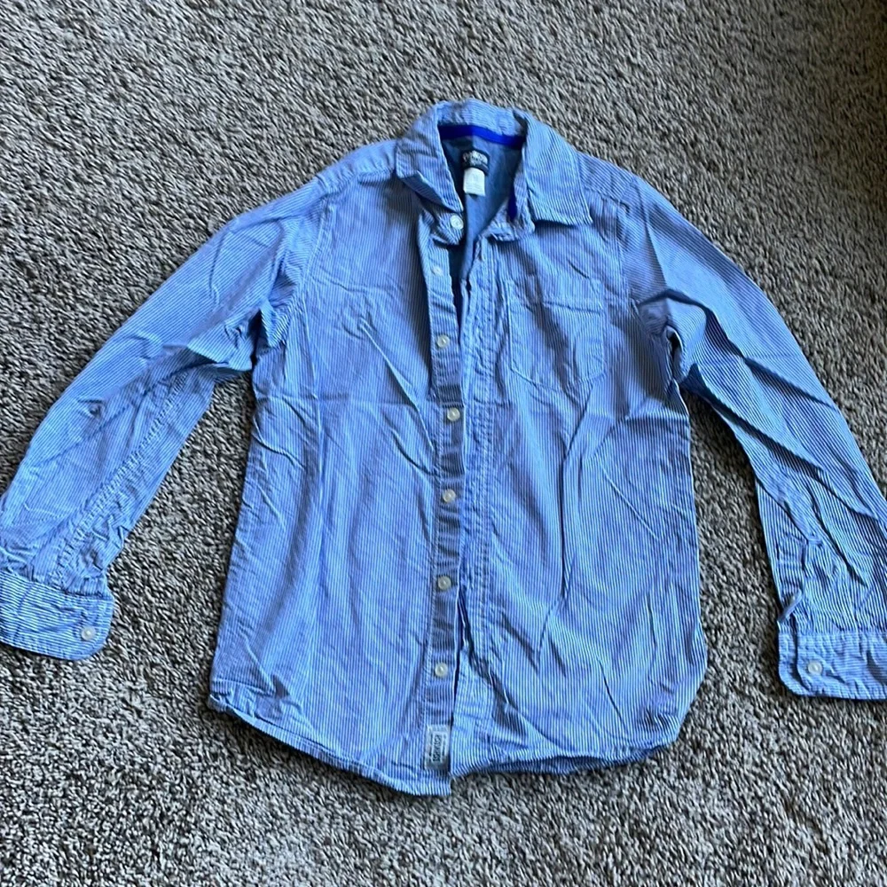 Blue/white striped button down. - Picture 1 of 3